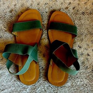 Green and Tan Sandals